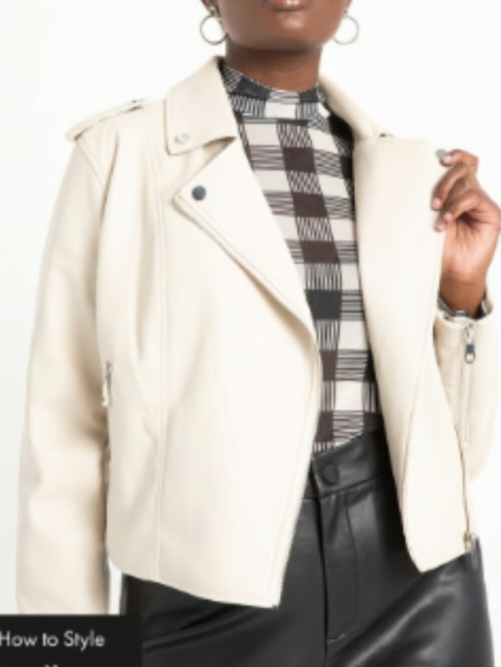 ELOQUII Faux Leather Moto Jacket Cream Size 18/20